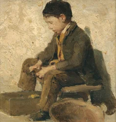 Seated Boy Preparing Vegetables